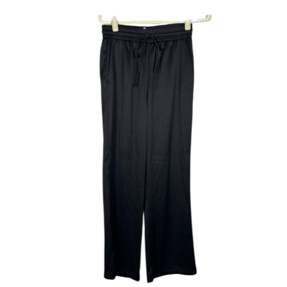 Zara Pants Textured Drawstring Wide Leg Black- Small